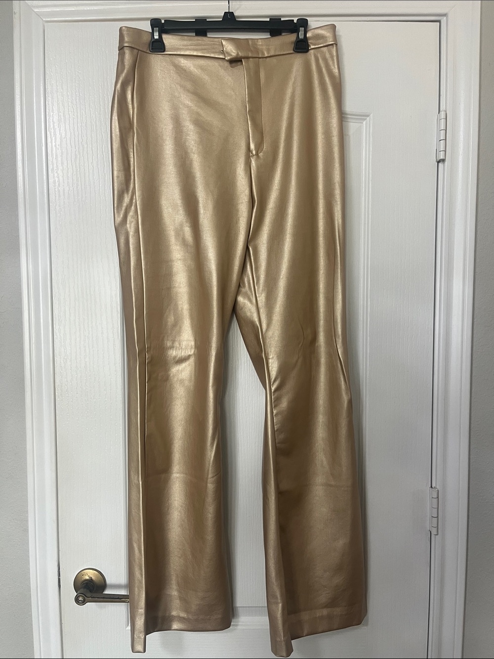 Tall girl friendly Metallic Gold Straight-Leg Leather Pants